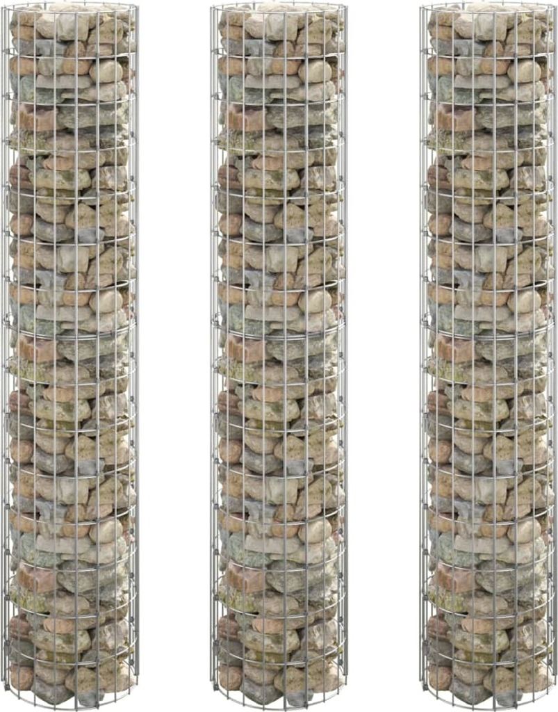 Ankonbej Gabionen-Hochbeete 3 Stk. Rund Verzinkter Stahl Ø30x150 cm