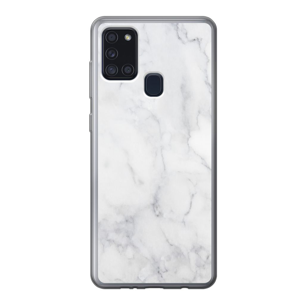 MuchoWow Handyhülle Schutzhülle Hülle für Samsung Galaxy A21s Marmor - Weiß - Grau - Luxus - Marmoroptik - Stein Silikon Softcase Handy Hül...