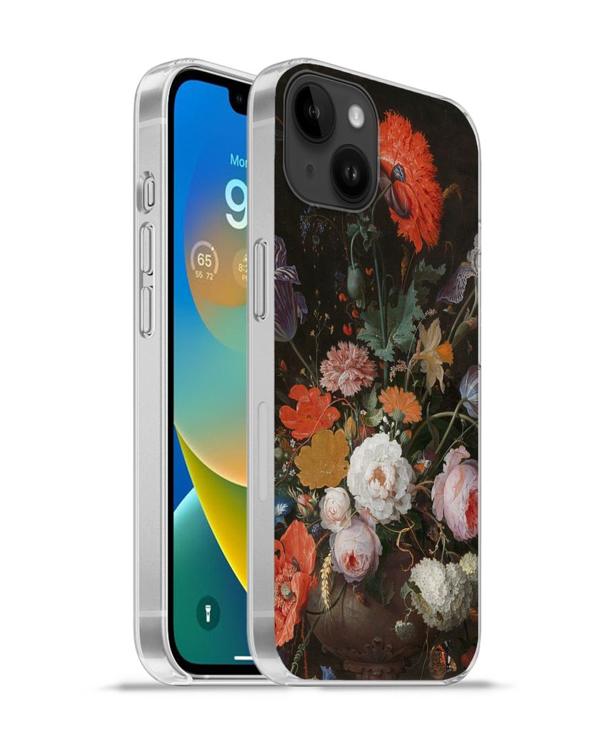 MuchoWow Handyhülle Schutzhülle Hülle für Apple iPhone 14 Plus - Soft case Stilleben mit Blumen und einer Uhr - Gemälde von Abraham Mignon S...