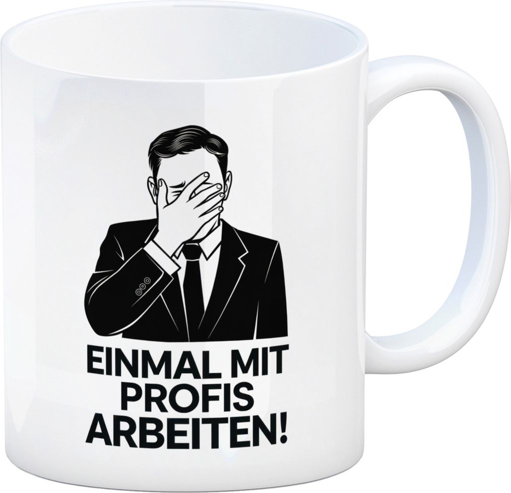 Mann in Verzweiflung - Mit Profis arbeiten Kaffeebecher Produktbild 