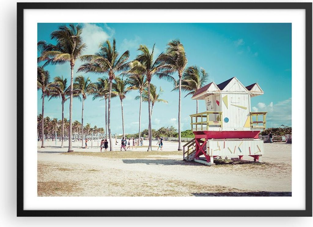 Gerahmtes Poster - Schwarzer Rahmen - Strand Miami Florida - 70x50 cm - Wand Bild - Wanddeko - Wandbilder - Kunstposter - Wandposter - Bilderrahmen...