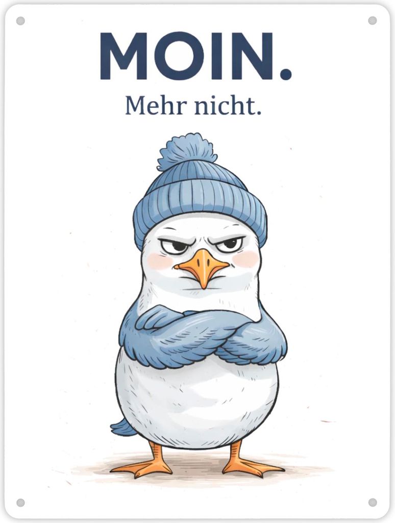 Manfred die Möwe Moin mehr nicht Metallschild XL in 21x28 cm für Küstenfans