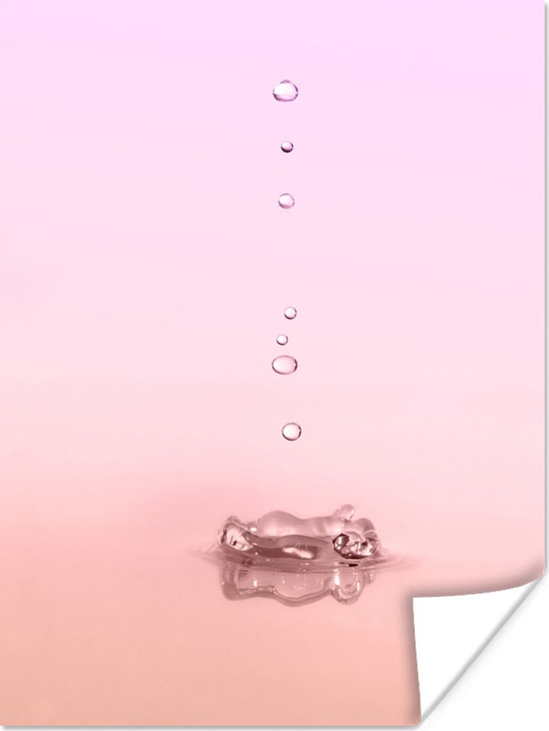 MuchoWow Poster Tropfen fallen in rosa Wasser 60x80 cm - Schlafzimmer Dekoration
