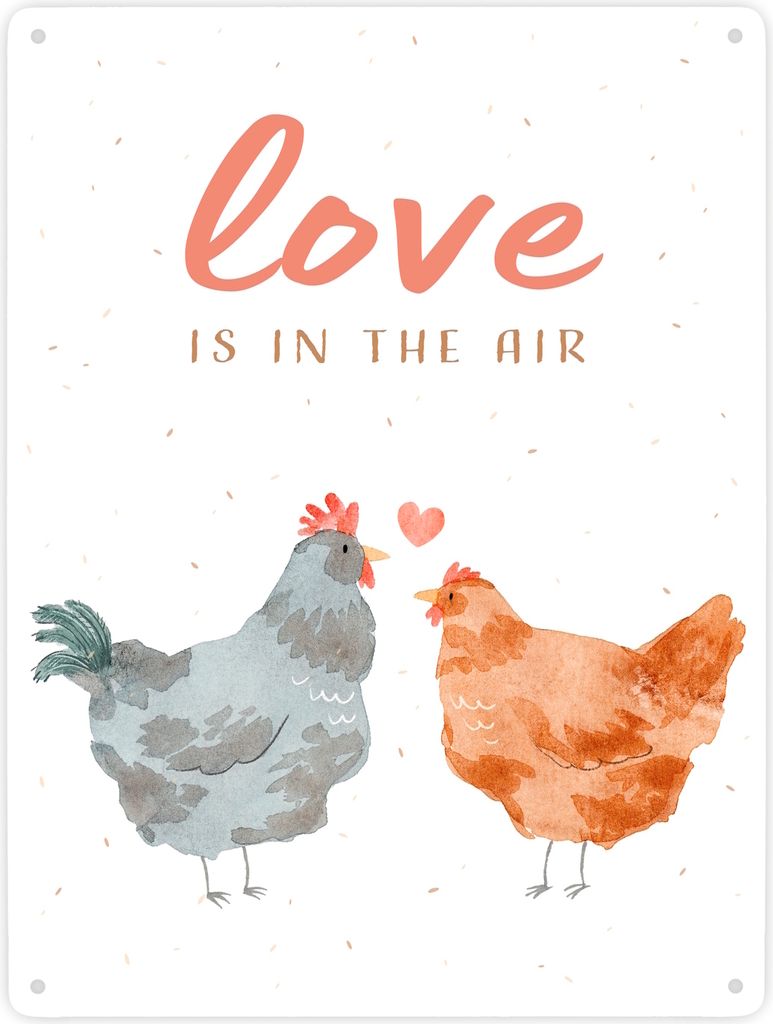Hühner Metallschild XXL in 28x38 cm mit Spruch Love is in Produktbild 