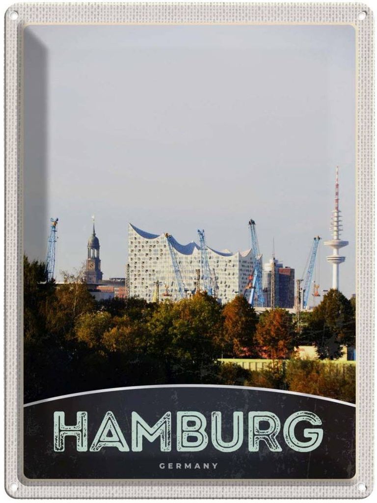 vianmo Blechschild 40x30 cm Hamburg Stadt Urlaub Deutschland Hafen Natur Bildmotiv Reisemotiv Abenteuer Reisen