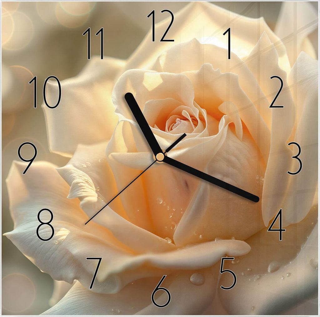 Wanduhr aus Glas mit Motiv Elegante Rose- 30 x 30 cm - inkl. Aufhängesystem