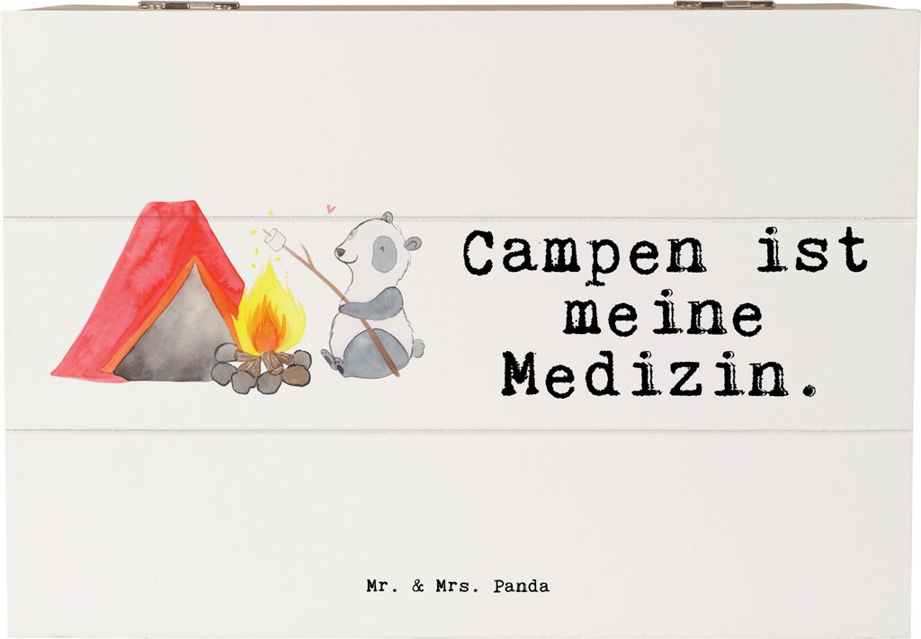 Mr. & Mrs. Panda Box Panda Campen 22 x 15 cm - Weiß - Geschenk, gehen, schmuckbox, schatzkiste holz, Zelten, fotobox, Camping, Holzbox mit Deckel,...