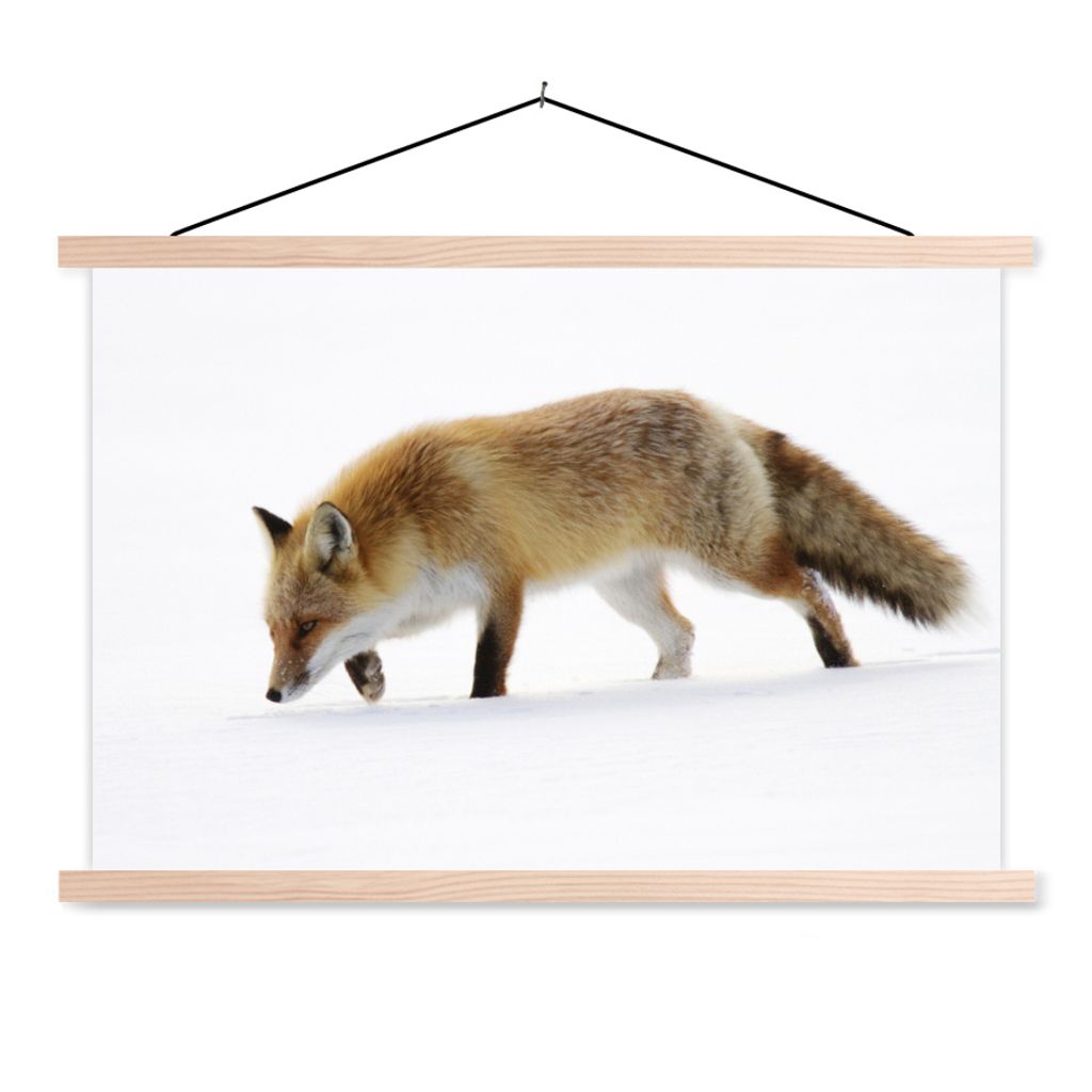 MuchoWow Textilposter Fuchs - Schnee - Weiß 60x40 cm mit holzfarbenen Rahmen - Bilder