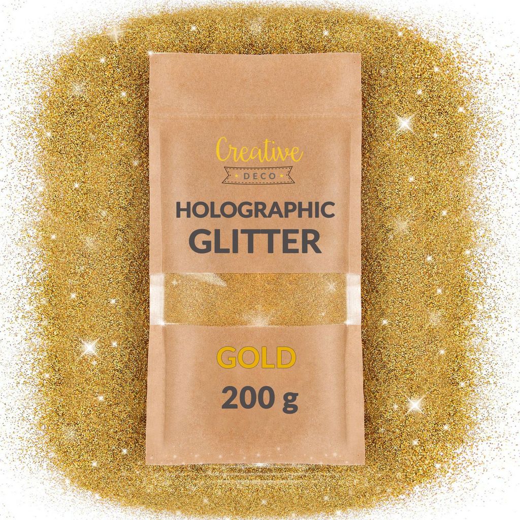 Creative Deco Zlatý holografický brokát | 200 g brokátu do Obrázok produktu 