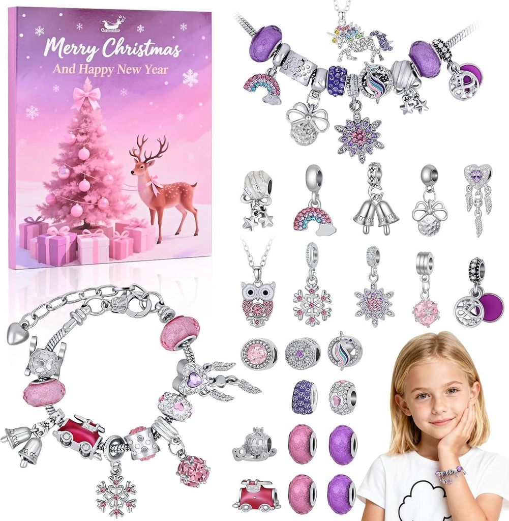 Adventskalender 2025 Mädchen mit 24 Schmuck Überraschungen, Produktbild 