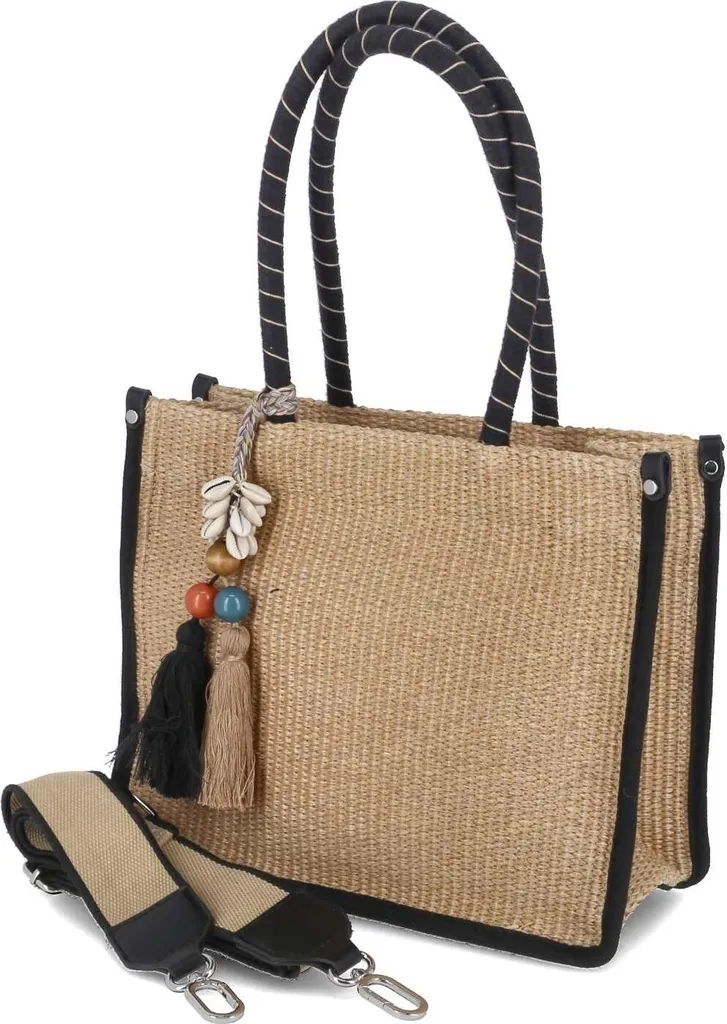 Sac à bandoulière tressé chic type Tote Bag pour femme bicolore beige