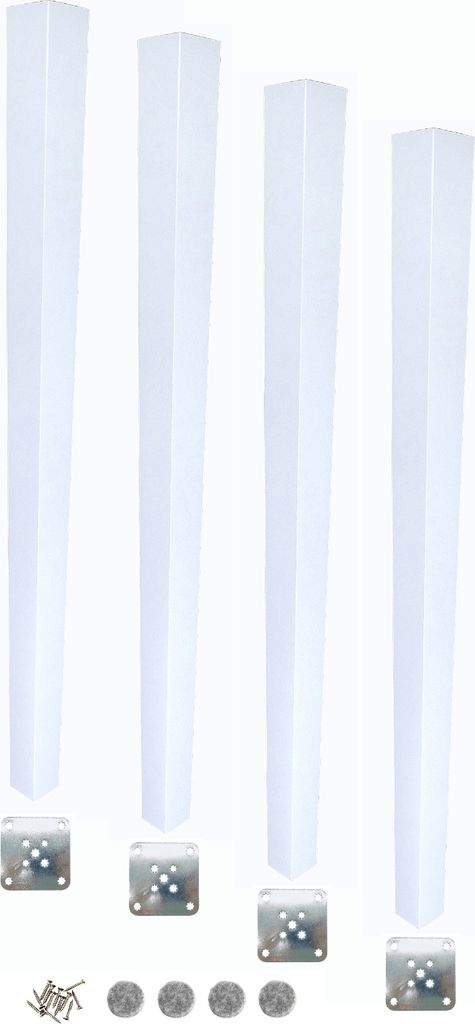 Beine aus Buchenholz, 72 cm – Trapezform, weiß lackiert, mit Montageset