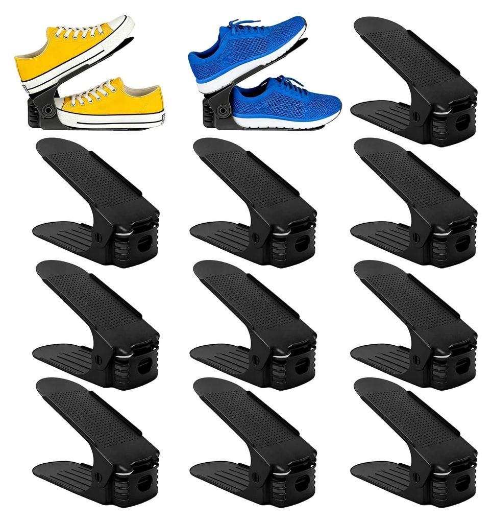10 Stück Schuhstapler, verstellbare Schuhregale, platzsparend, Schuhschlitze, 4 Höhenverstellbar, für die Aufbewahrung von Sportschuhen und High...