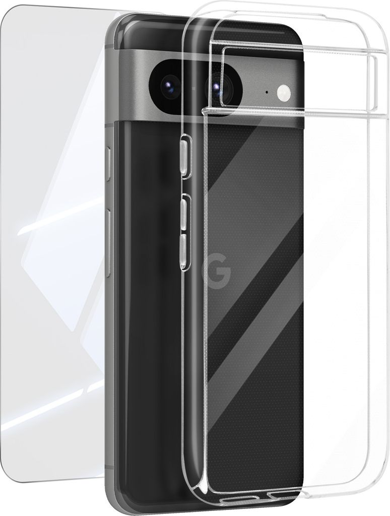 Mayaxess, Schutz-Set für Google Pixel 8 Schutzhülle und 9H Bildschirmfolie, Transparent