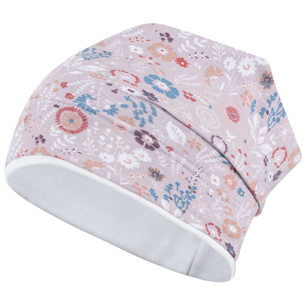 Mädchen Mütze Übergangsmütze Beanie Blumen, Gr. 50-52, Beige-Creme