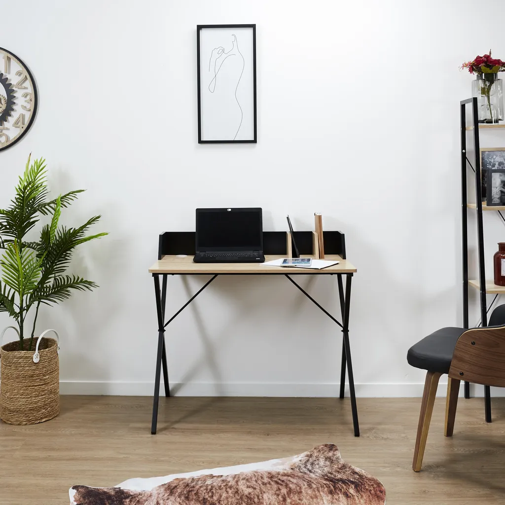 Bureau Brice noir anti-rayures table stable pour ranger vos dossiers - 9