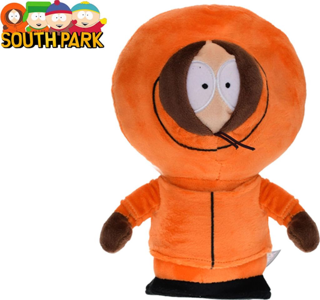 A plush toy of Kenny from South Park is shown against a white background. The South Park logo is visible in the top left corner.