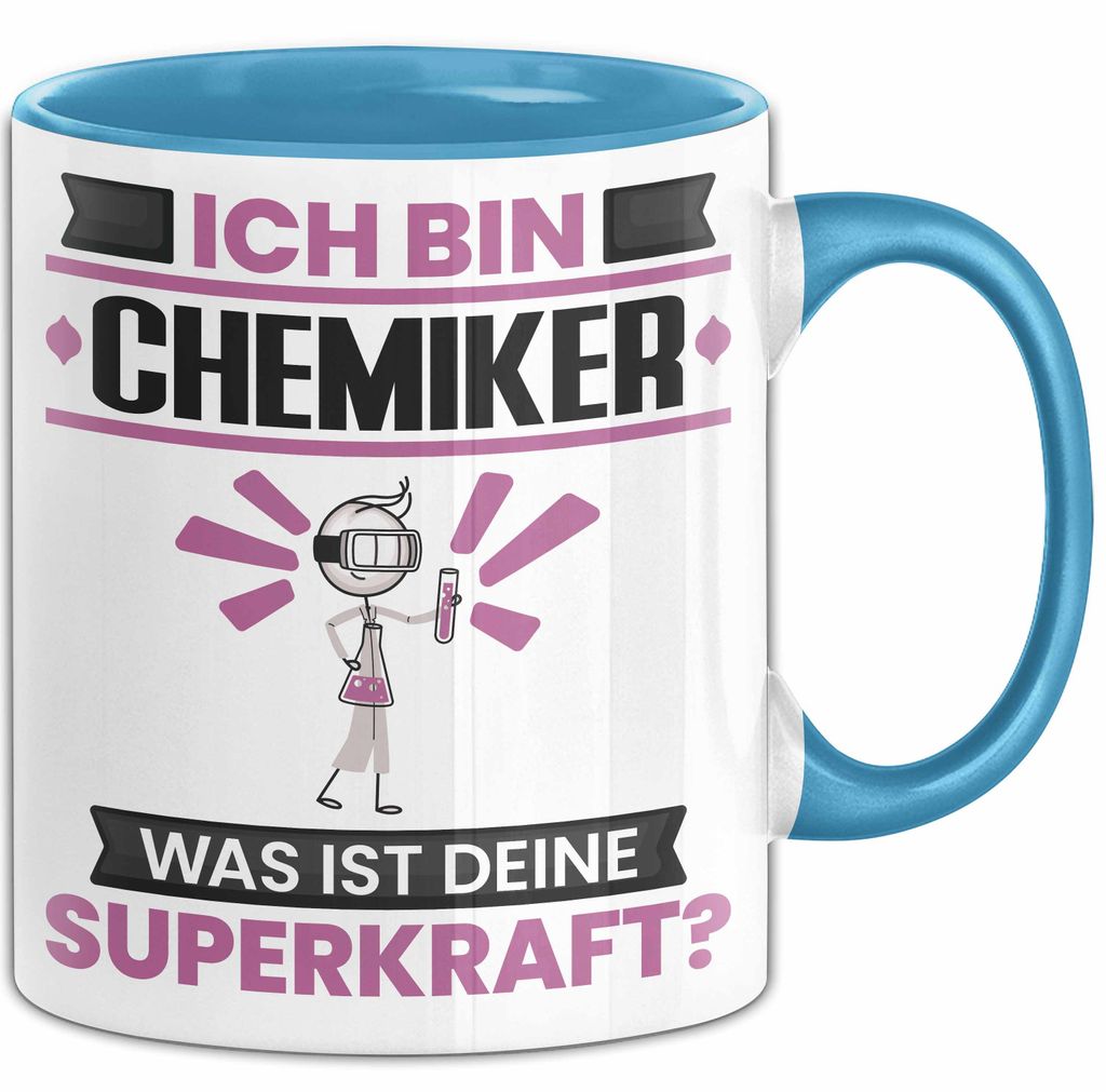 Chemiker Tasse Geschenk für Chemiker Geburtstag Lustiger Spruch Kaffee-Becher Was Ist Deine Superkraft (Blau)