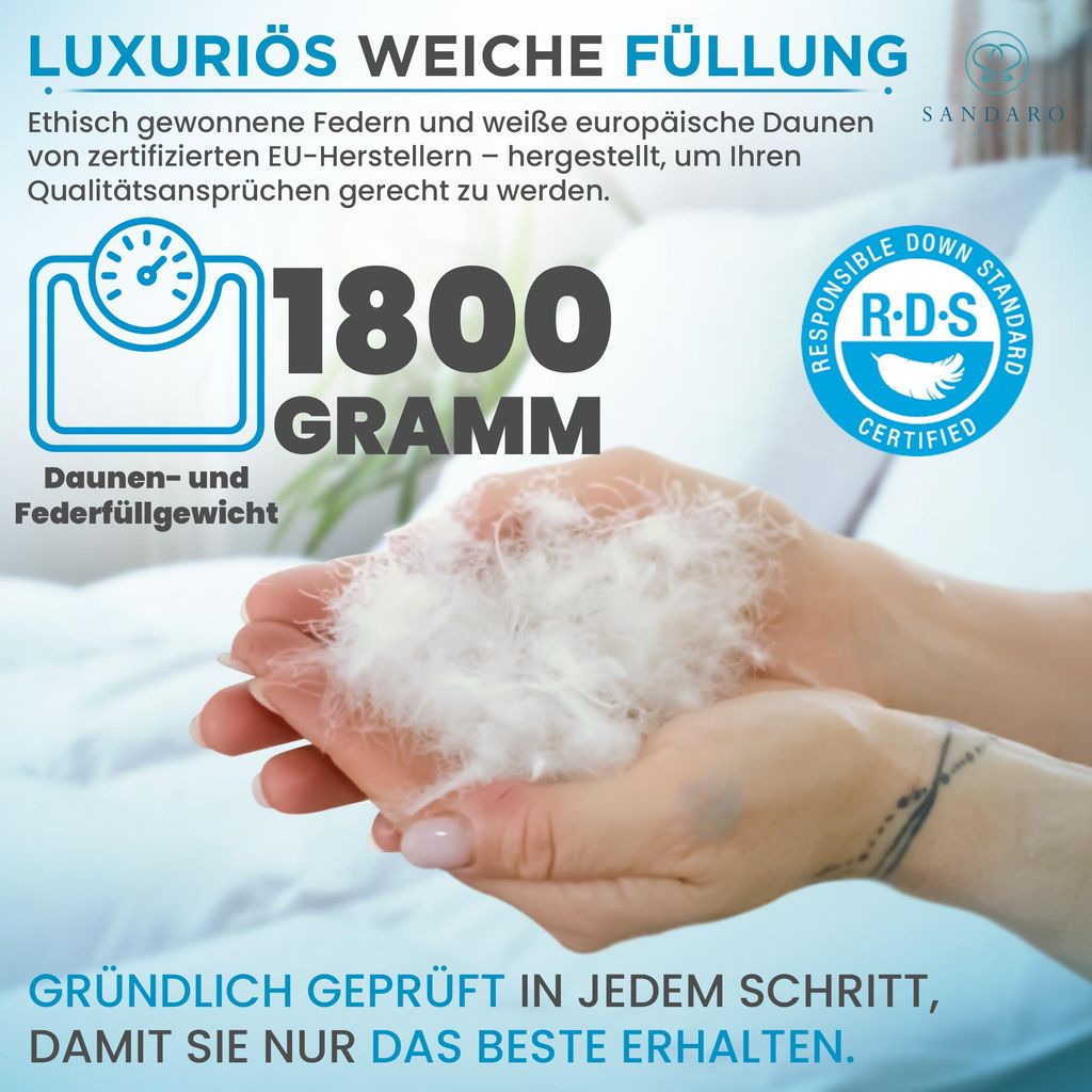 Mayaadi-Home Daunendecke 200x220 Cm – Kuschelig Warm & Allergikergeeignet