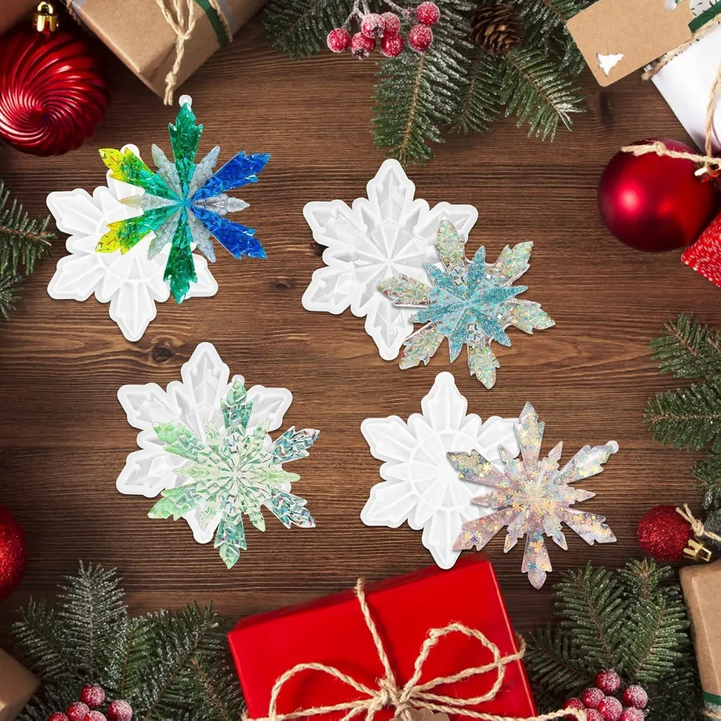 Stampo per Fiocco di Neve, Stampo in Silicone per Natale, 2PCS 6 Cavità Forma di Fiocco di Neve, Fiocco di Neve Silicone Saponi Fabbricazione Stampo, per Gelato Muffin Biscotti Gelatina