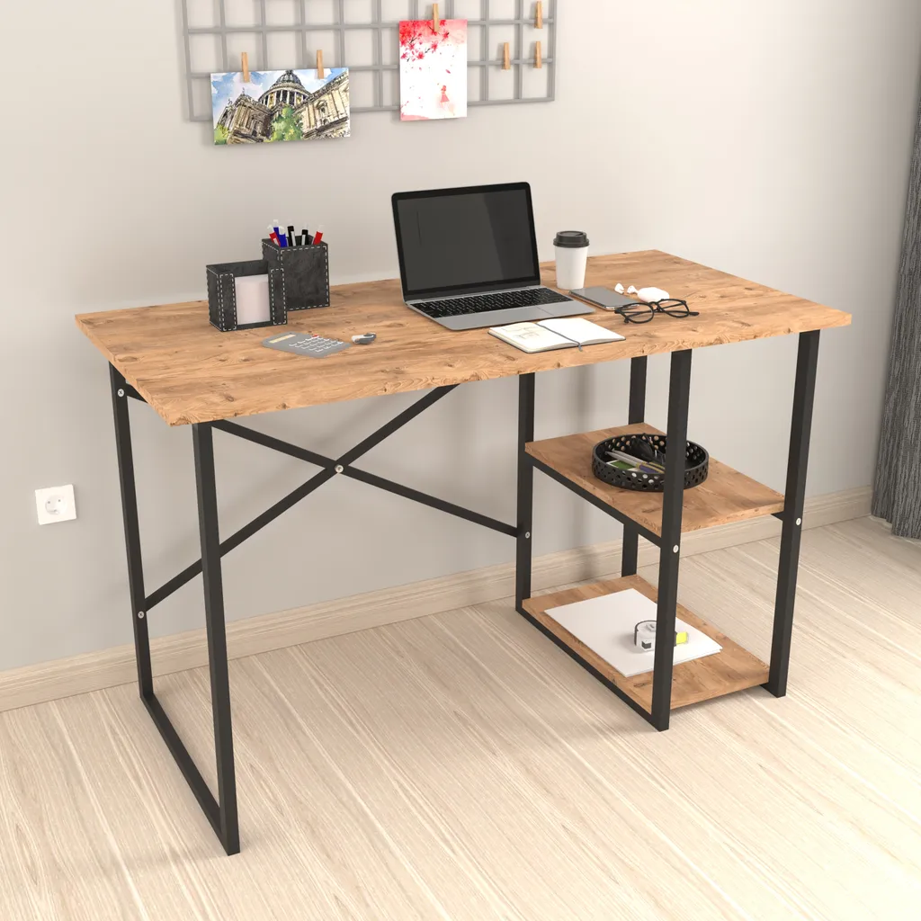 Bureau Nittedal aspect chêne avec étagère intégrée et structure métal