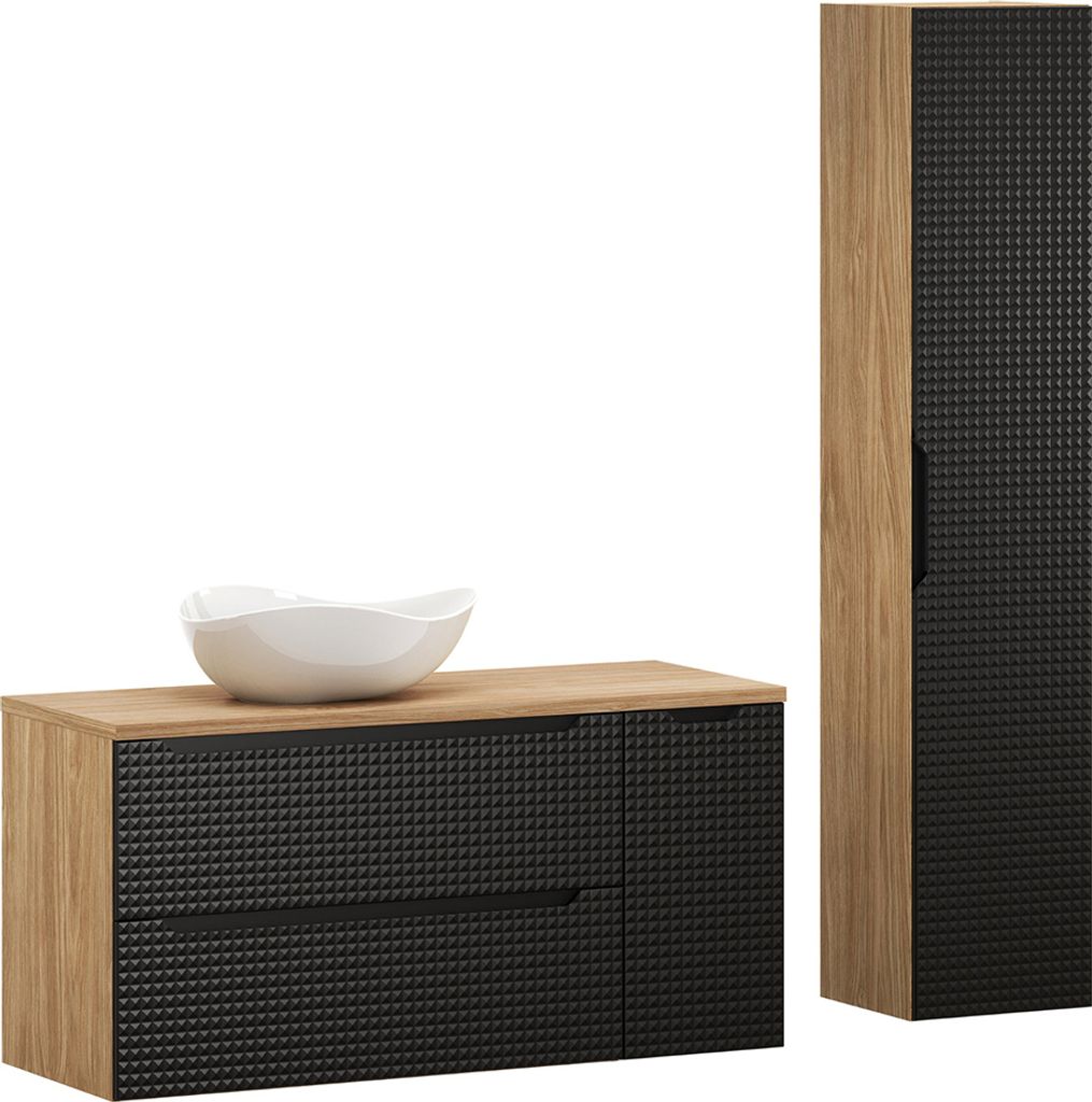 Badmöbel Set 2-teilig mit 120 cm Waschtisch in Eiche mit schwarz, LONDON-56-BLACK