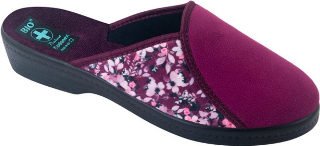 Damenhausschuhe ADANEX bio 29151 Burgunderrot mit Blumen