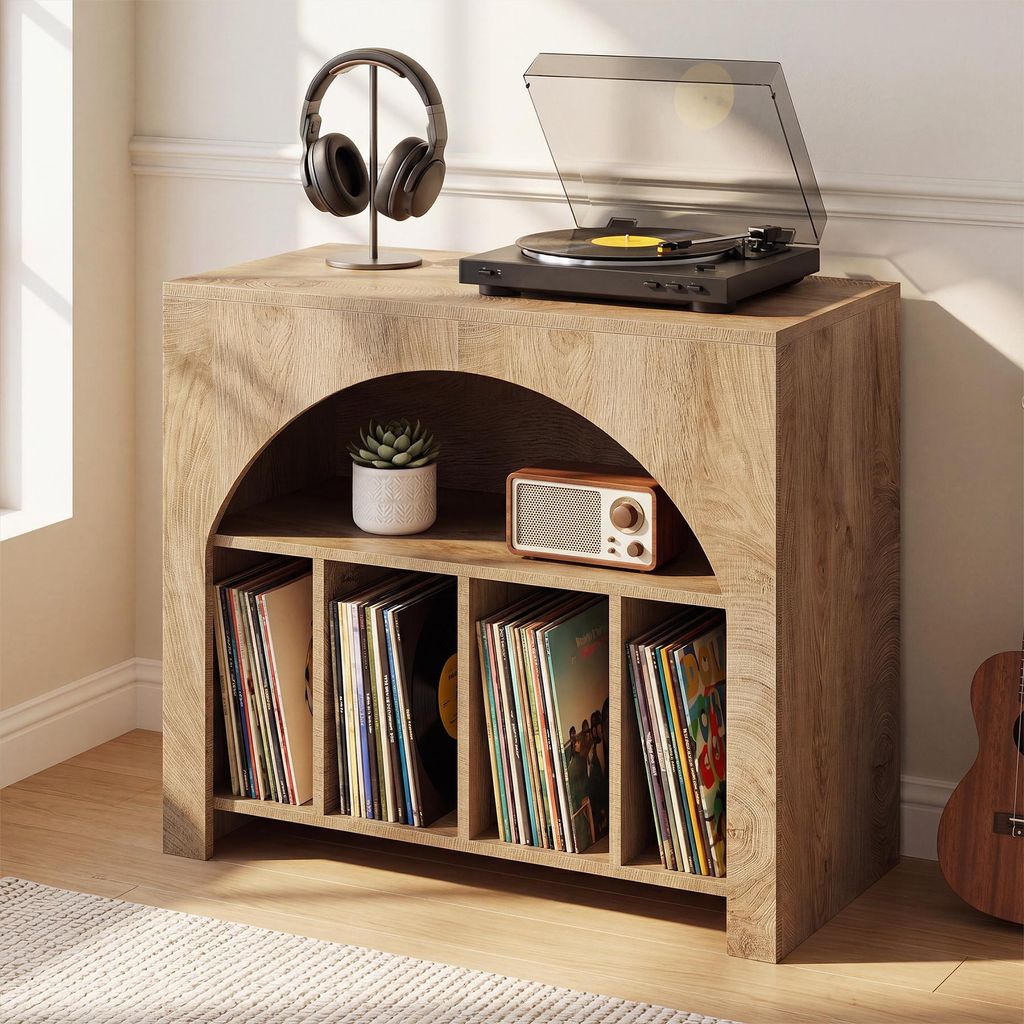 Tavolino laterale, 80 cm. Comodino per dischi in vinile, Immagine del prodotto 