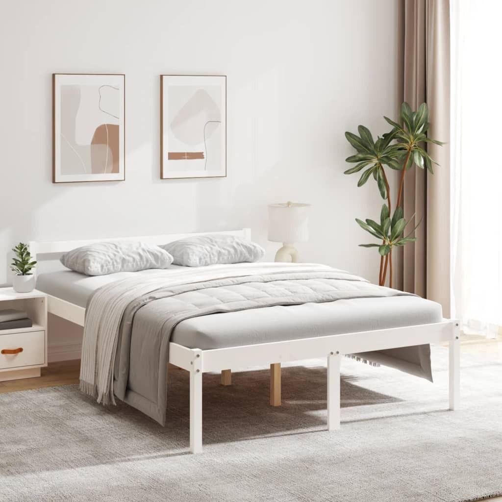 "2026 Promotion" Seniorenbett Weiß 135x190 cm - Bettrahmen - Massivholz Kiefer - Klassische Betten C813