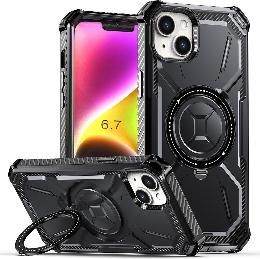 Schutzhülle für iPhone 14 Plus Dual Layer Magnetisches Kickstand Hülle, Kompatibel mit Magsafe Ladegerät Schwarz