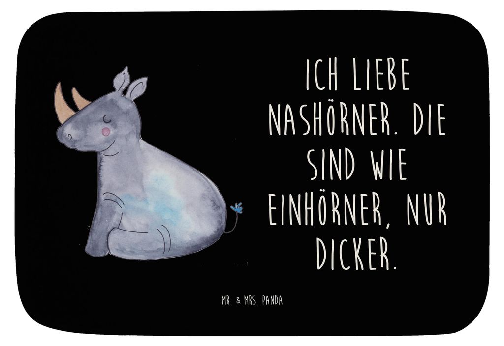Mr. & Mrs. Panda Badematte Einhorn Nashorn - Schwarz - Geschenk, Nashörner, Badteppich, duschmatte, Badezimmerteppich, Witzig, Duschvorleger, Rege...