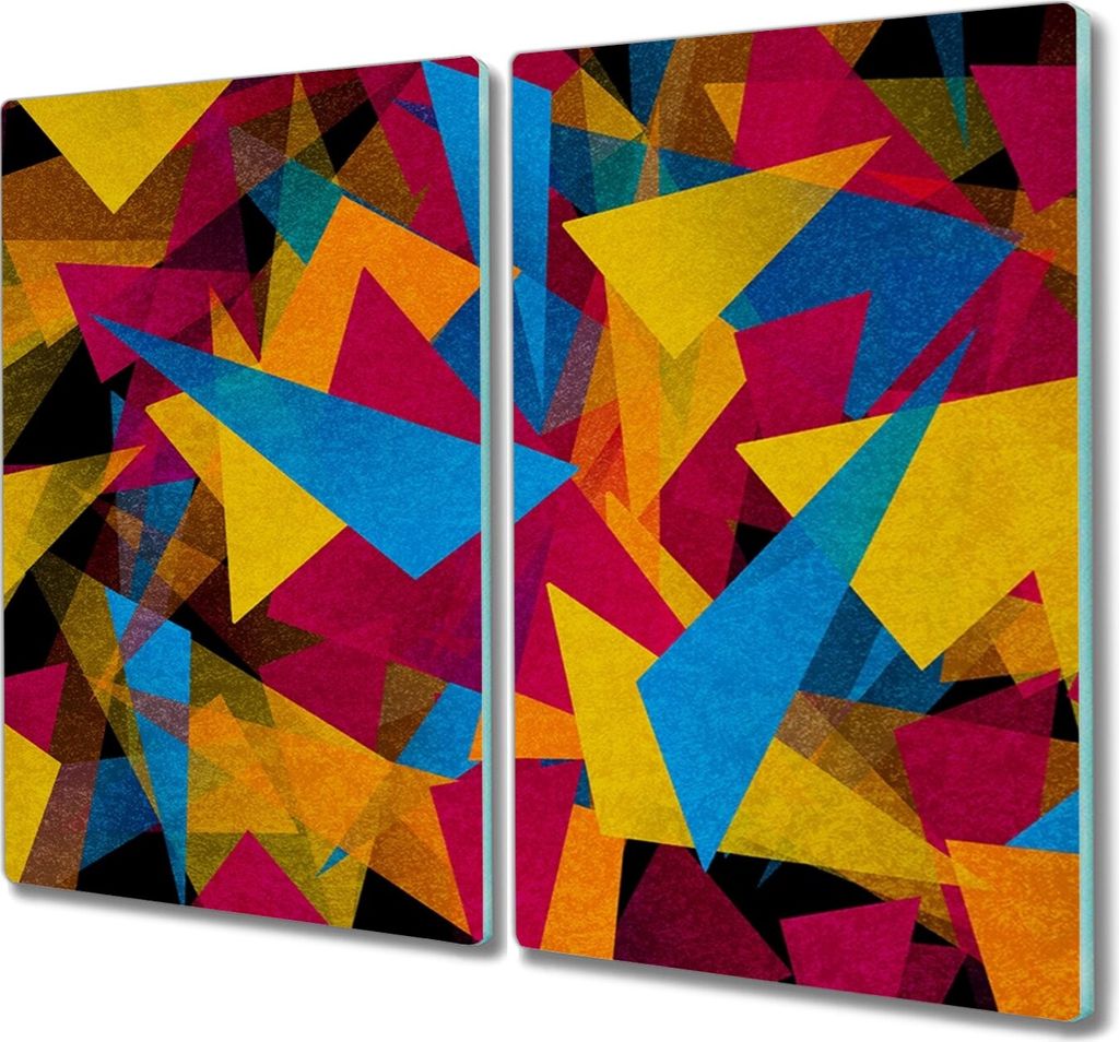 Coloray Schneidebrett Herdabdeckplatte 2x30x52 cm Kochplattenabdeckung Küchenbrett Hackbrett - farbige Dreiecke