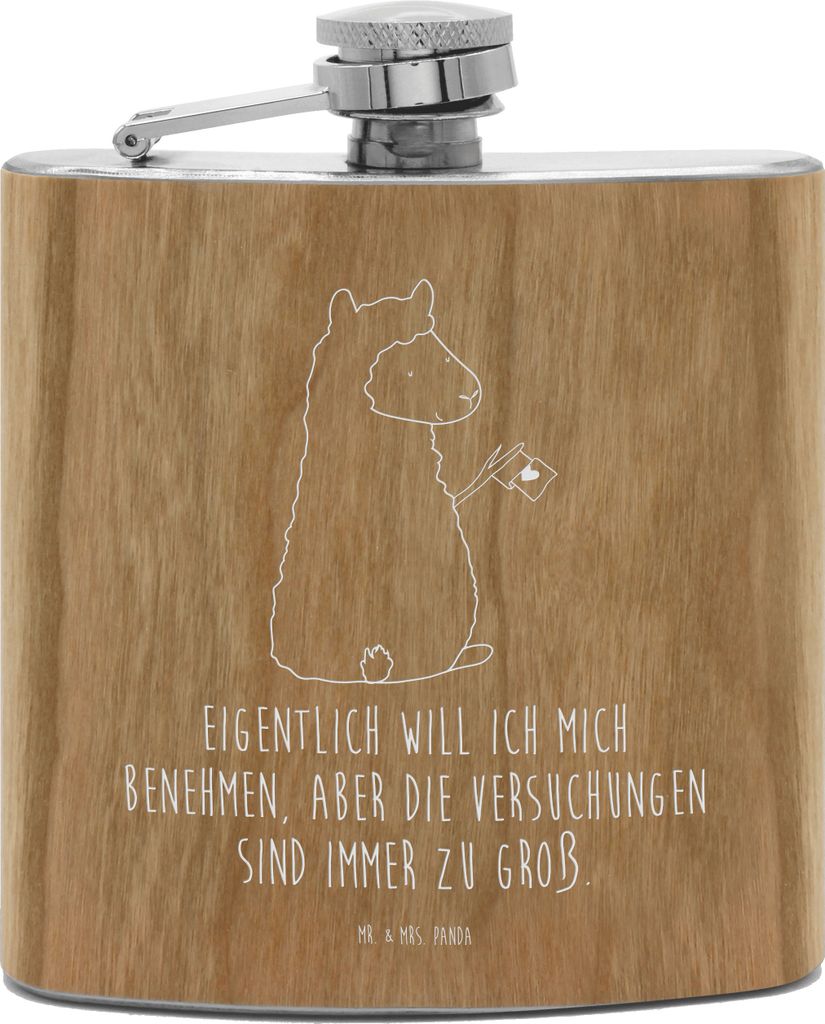 Mr. & Mrs. Panda Flachmann Alpaka Fahne - Transparent - Geschenk, holz, Lama, Lamas, Liebe, Alpakas, Schnaps, feldflasche, Likörflasche, Wodka