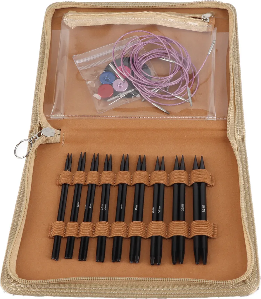 Aiguilles à tricoter circulaires ergonomiques et système interchangeable