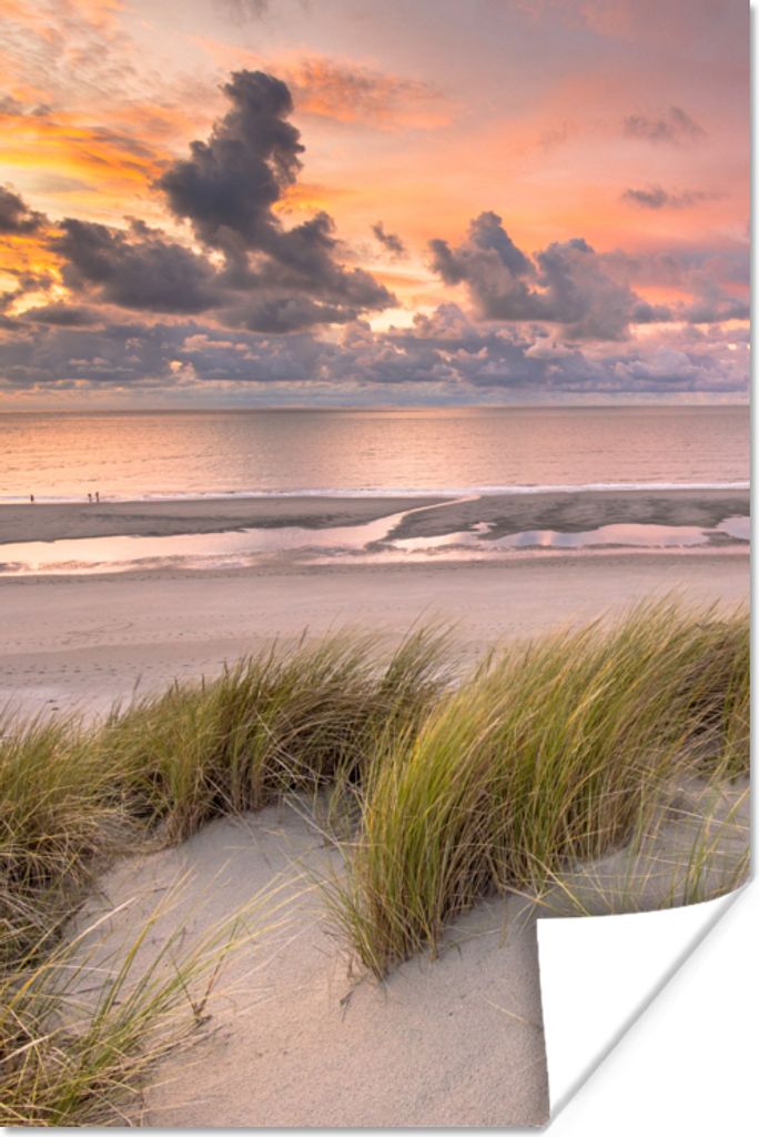 MuchoWow Poster Sonnenuntergang - Düne - Strand - Pflanzen - Meer 80x120 cm - Papierdruck