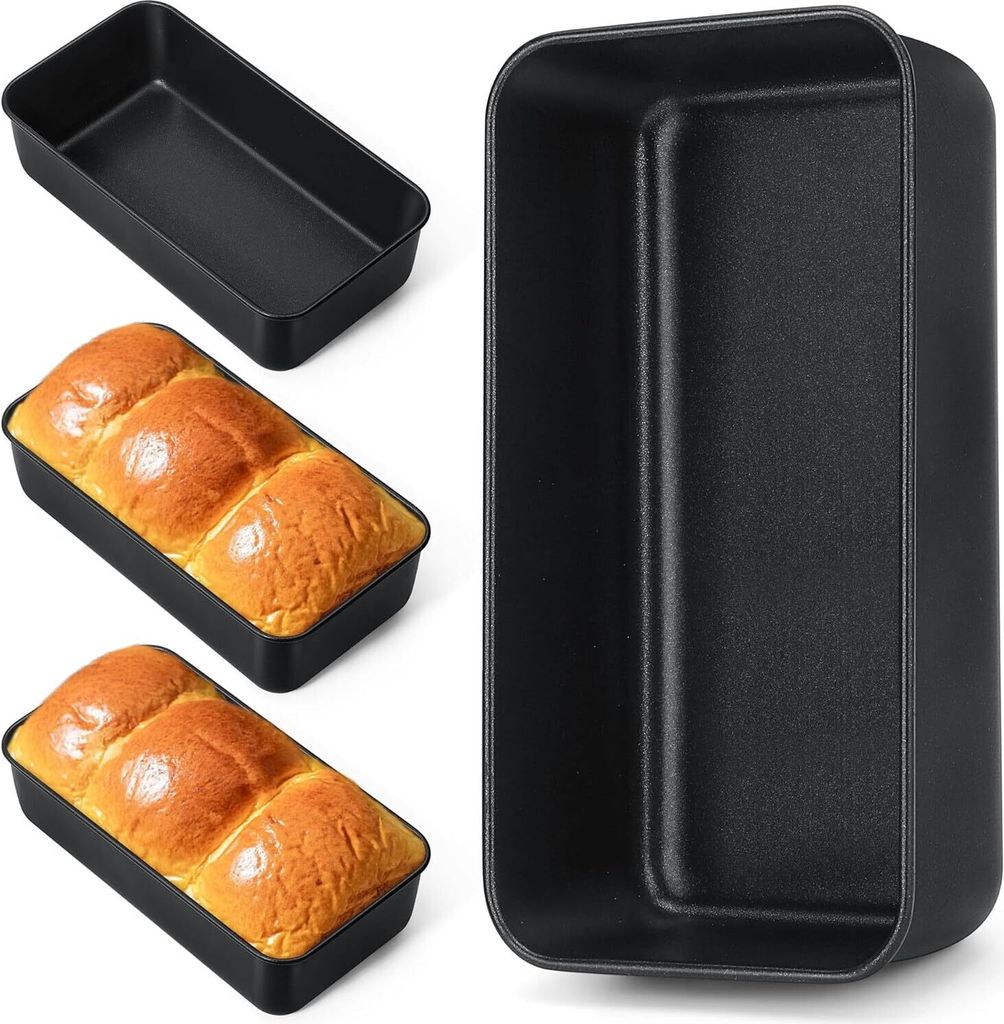 Kastenform 4er Set, Antihaft Brotbackform Kastenbackform mit Edelstahlkern, Rechteckige Brotform Königskuchenform für Brot/Kuchen/Toast, Leicht z...