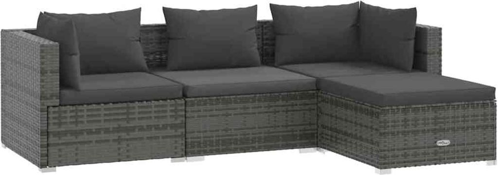 vidaXL 4-tlg. Garten-Lounge-Set mit Kissen Poly Rattan Grau Produktbild 