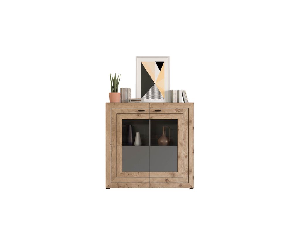 Highboard - Nox Eiche Nachbildung - Grau matt - B 120 cm - Produktbild 