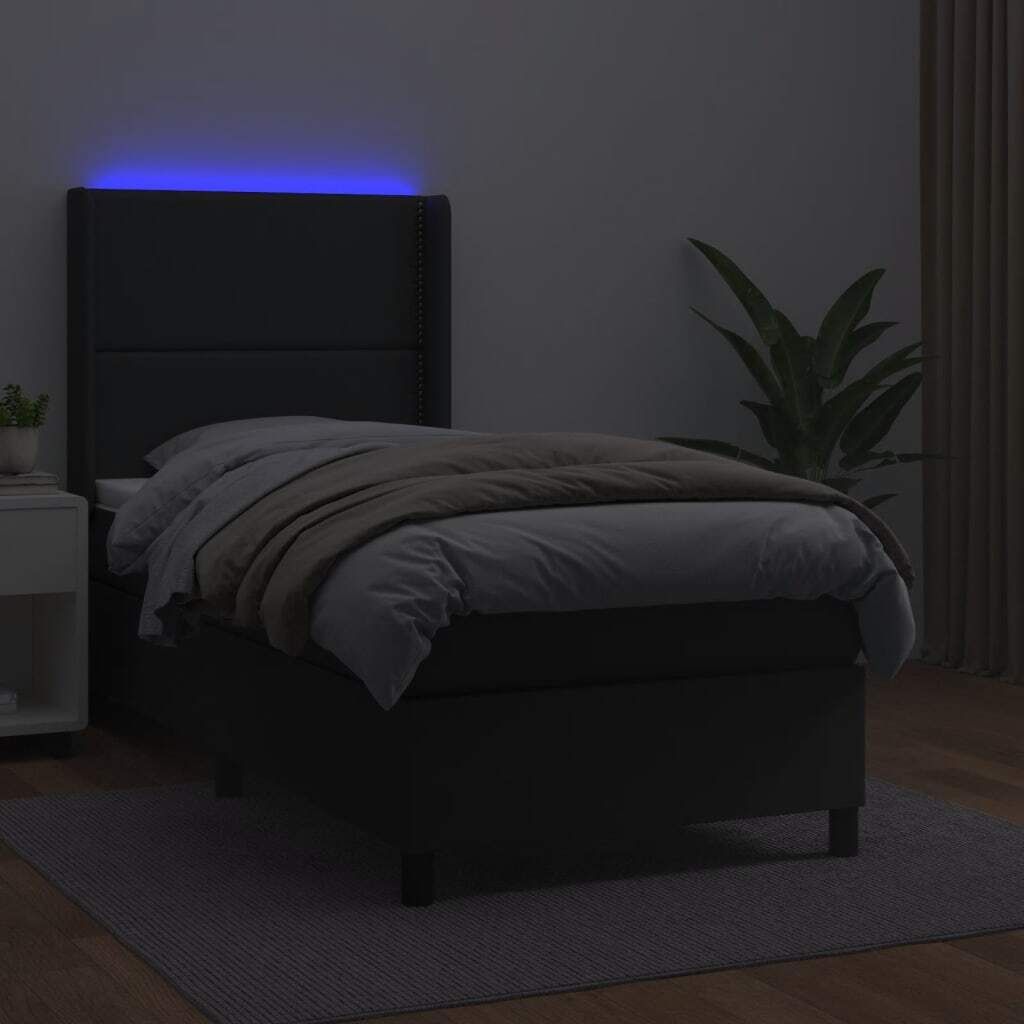 Maison Exclusive - Boxspringbett mit Matratze & LED Schwarz 100x200 cm Kunstleder