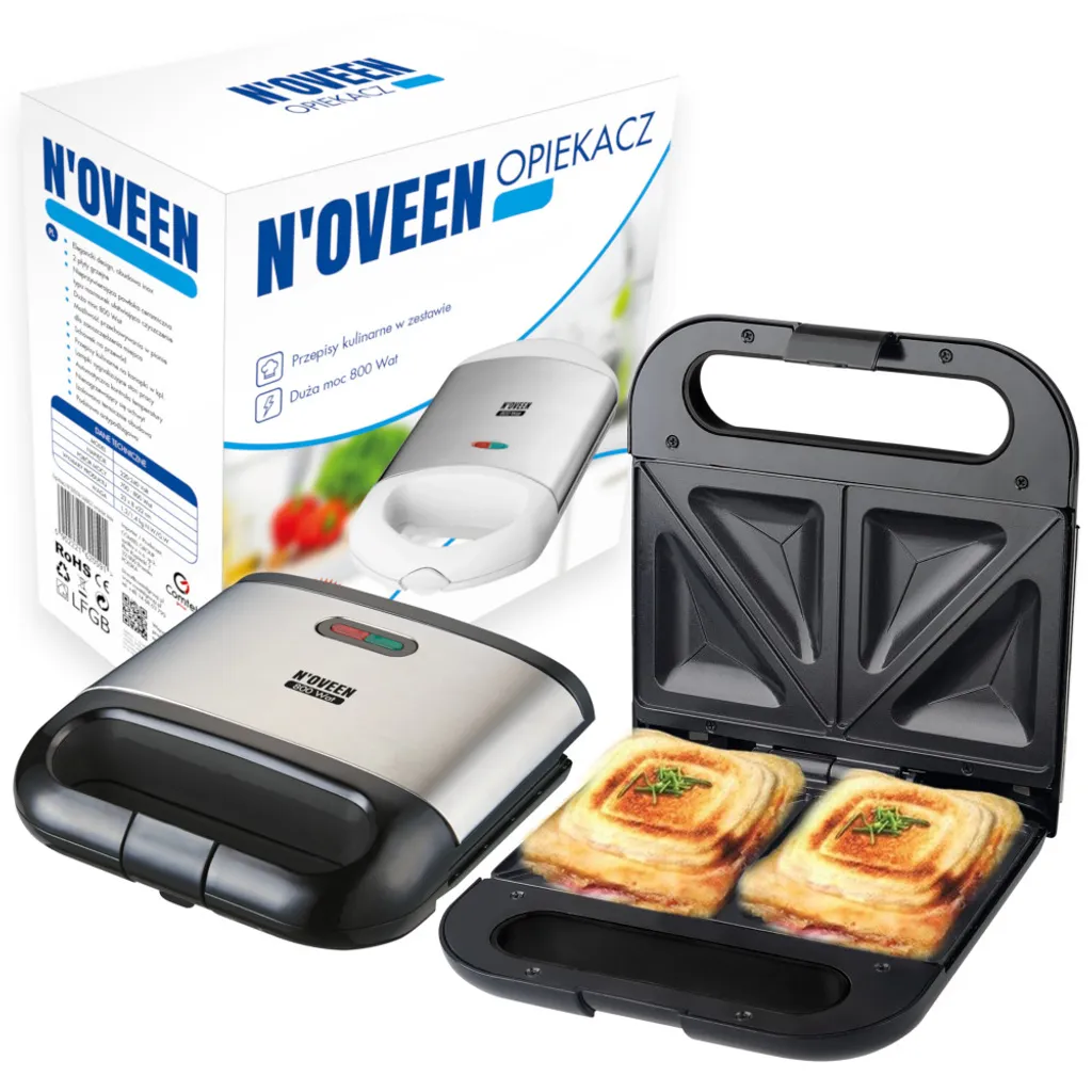 noveen tostapane per panini con rivestimento antiaderente potenza 800 watt (nero)