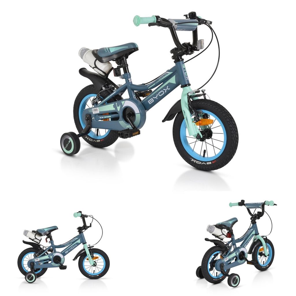 Byox Kinderfahrrad 12 Zoll Prince, sportliches Design, Stützräder, Kettenschutz grau blau
