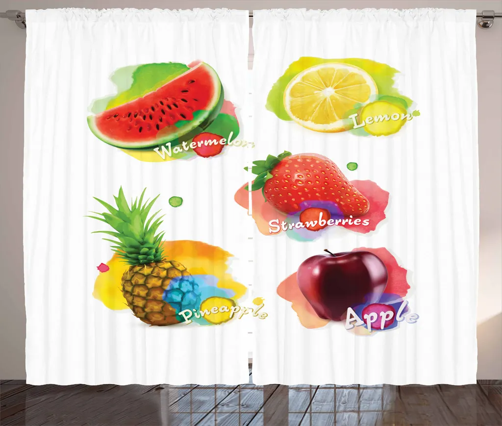 ABAKUHAUS Tenda rustica con motivi fruttati, alimenti estivi colorati, tenda universale per soggiorno con passanti e ganci, 280 x 175 cm, multicolore