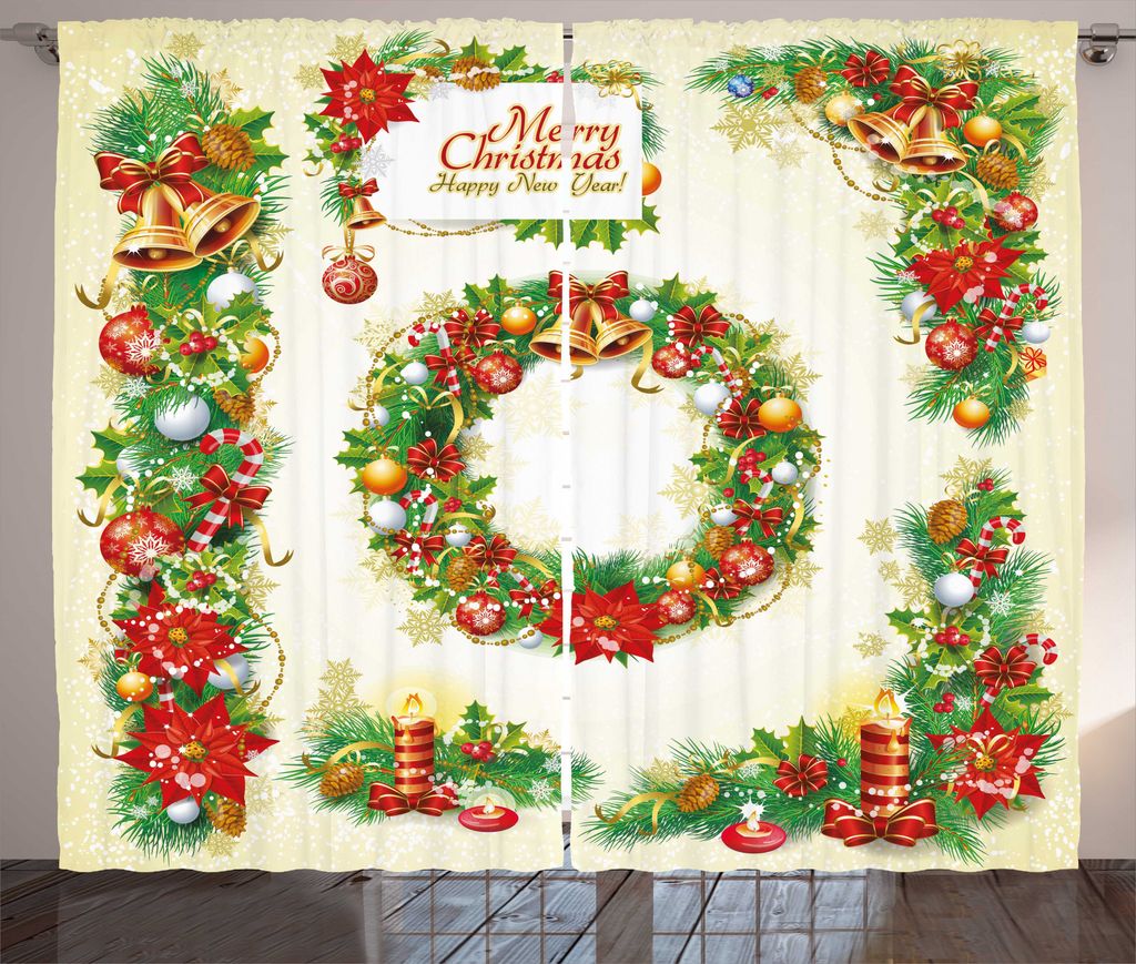 ABAKUHAUS Weihnachten Rustikaler Gardine, nostalgische Celebration, Schlafzimmer Kräuselband Vorhang mit Schlaufen und Haken, 280 x 175 cm, Mehrfa...
