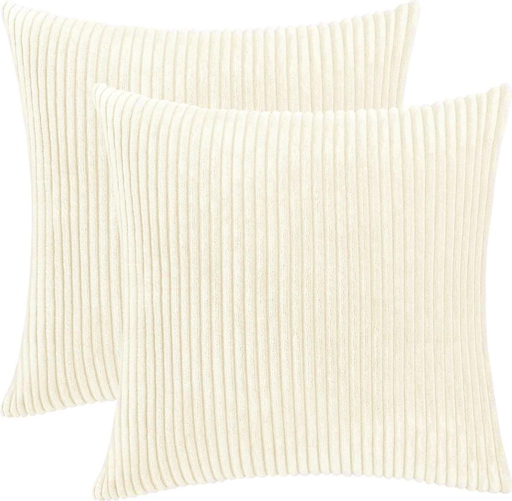 MODFU Kissenbezüge 2er-Set, gestreifte, weiche und bequeme Cord-Kissenbezüge, abnehmbare Kissenbezüge mit Reißverschluss, Beige 40*40cm
