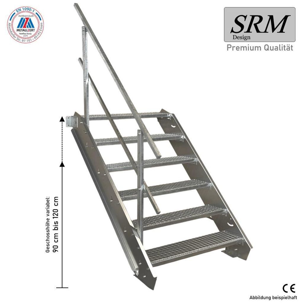 6 Stufen Stahltreppe einseitig. Geländer Breite 60 cm  Produktbild 