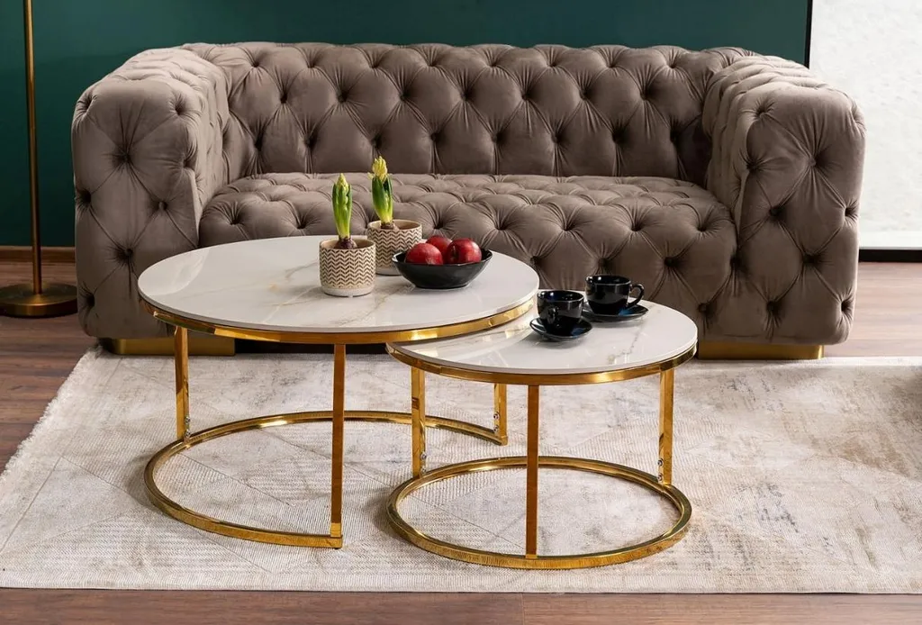 Table basse blanche et dorée JONES 80 avec finitions de qualité - 7