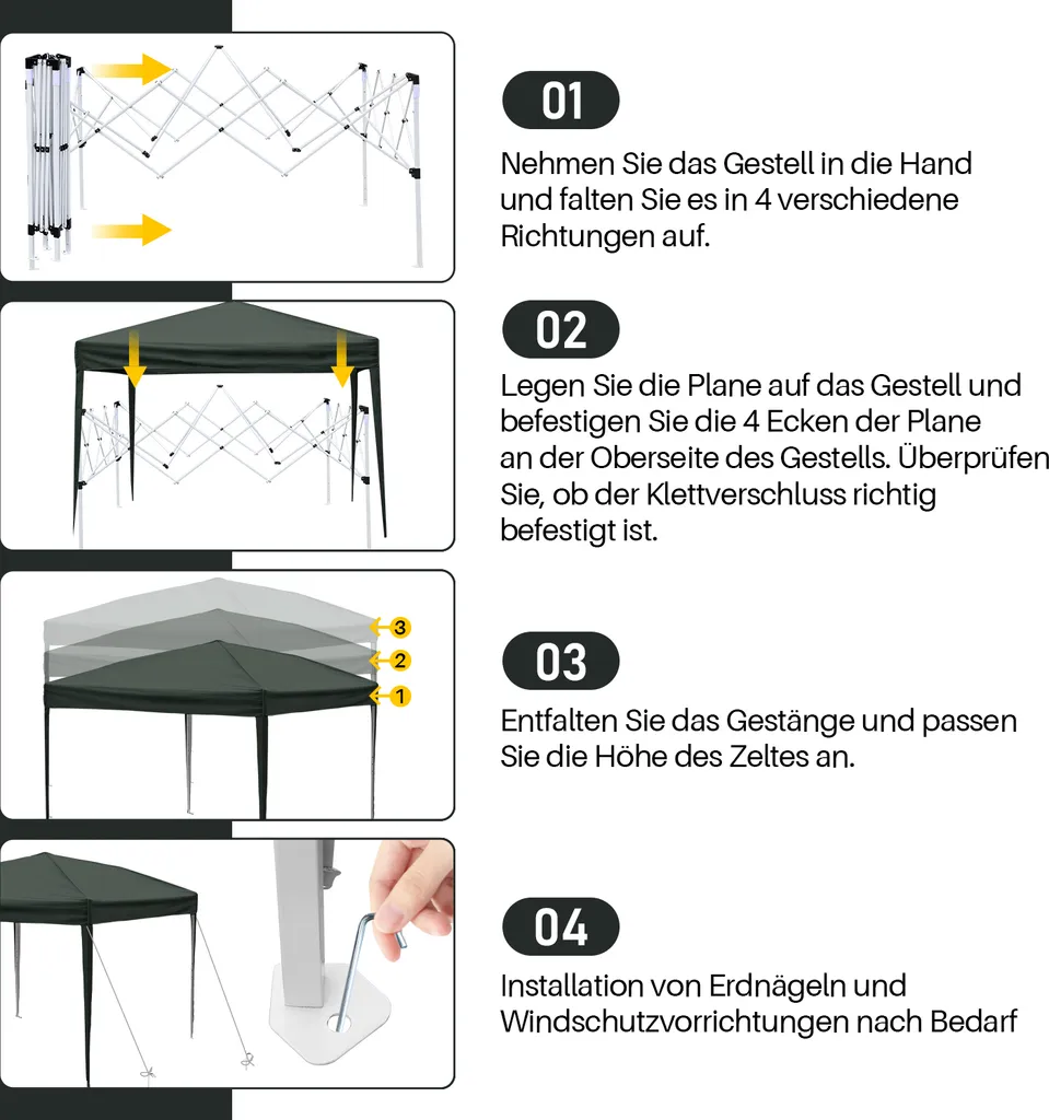 Tenda da Festa 3x3m Pop Up TolleTour | Gazebo Giardino Anti-UV 50+