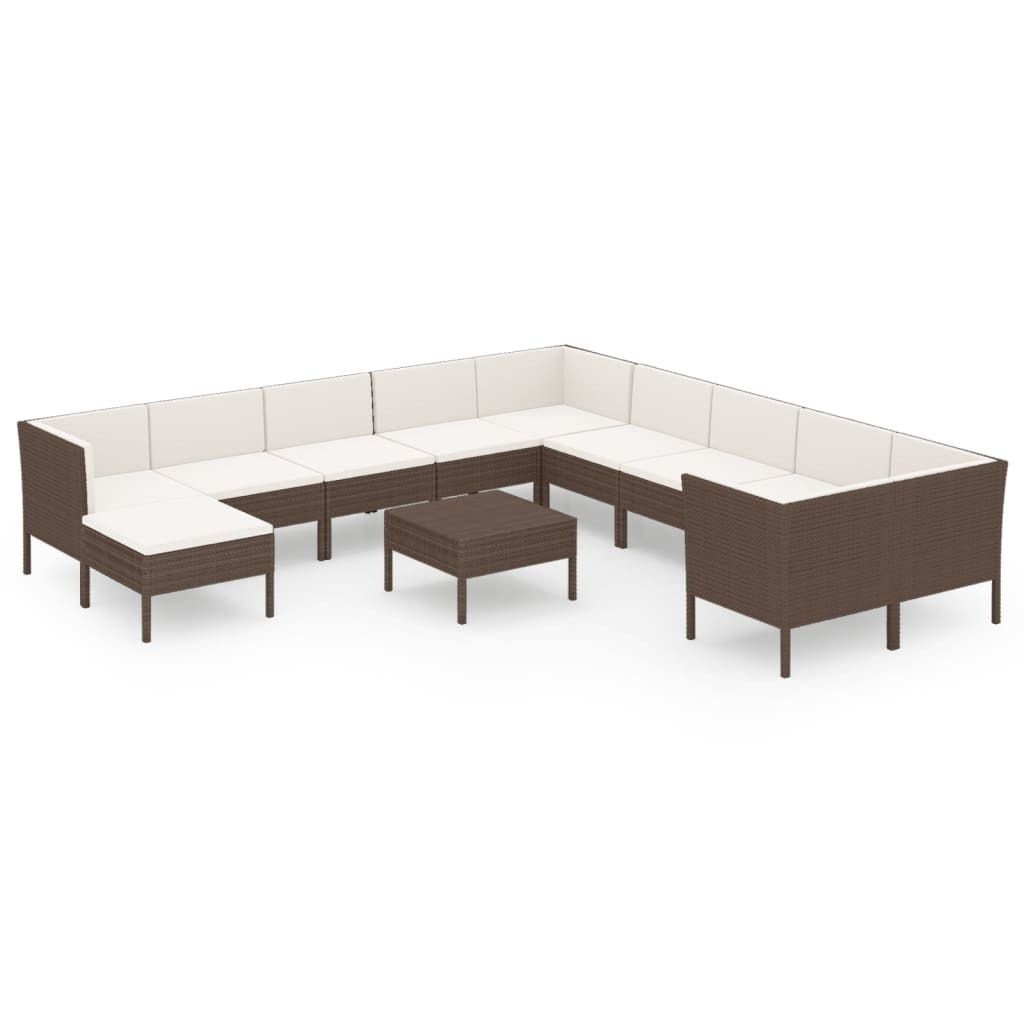 12-tlg. Garten-Lounge-Set mit Auflagen Poly Rattan Braun Produktbild 