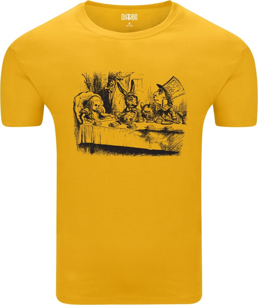 Diarbo Herren T-Shirt mit Aufdruck Alice im Wunderland Teeparty Gelb Gr.XL