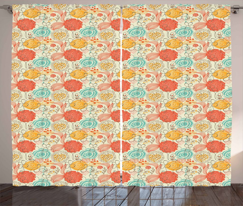ABAKUHAUS Jahrgang Rustikaler Vorhang, Fröhliches Garten-Gekritzel, Wohnzimmer Universalband Gardinen mit Schlaufen und Haken, 280 x 225 cm, Mehrf...